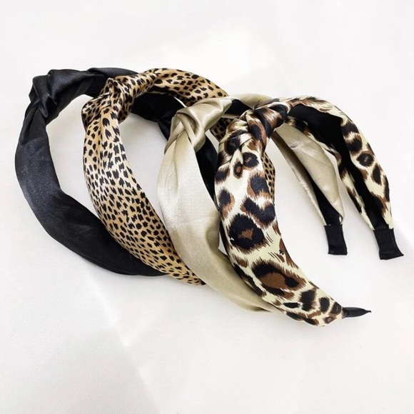 Trends 4pcs/Set Plain Color Leopard Print Cloth Wide Knot Headbands